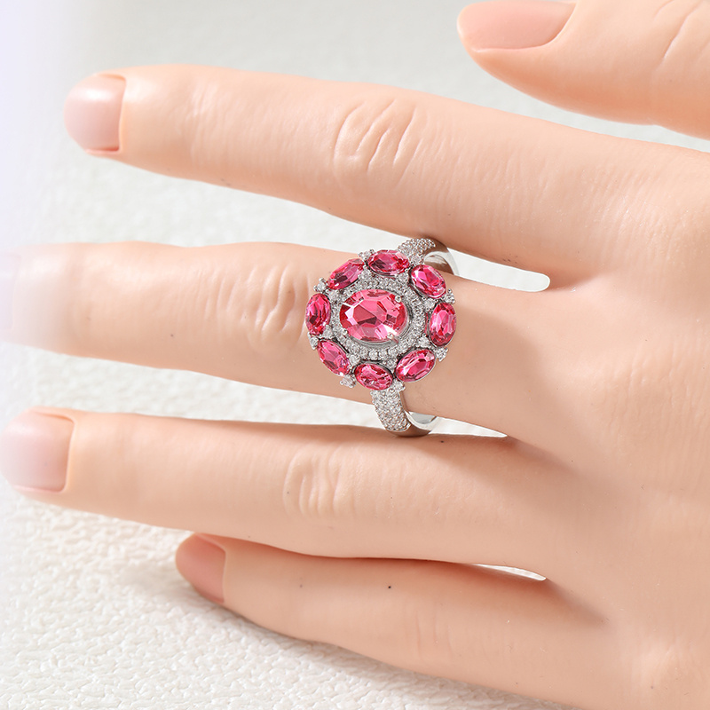 Women's Luxurious Pink-Toned Fully Embedded Synthetic Zircon Ring